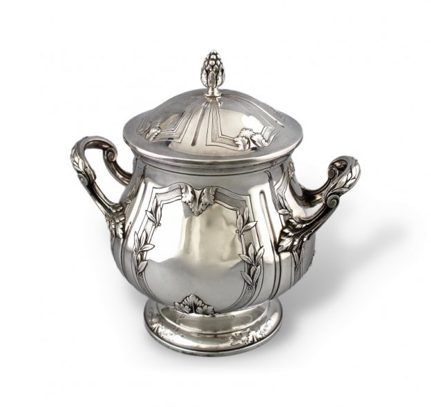 СЕРЕБРЯНАЯ САХАРНИЦА. OLIVER CARON. СЕРЕБРО 950 ПРОБЫ. ФРАНЦИЯ, 1900-Е ГГ.
