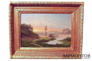 Картина. Живописный пейзаж. Барбизон. C.Lenglet. 19 век