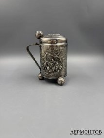 Пивная кружка с крышкой. Металл, серебрение, P. Jessen, Дания, 1960–1970 годы