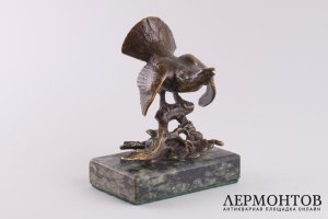 Скульптура Глухарь. Австрия, Вена, конец 19 в. Бронза, литье, патина. Мрамор.