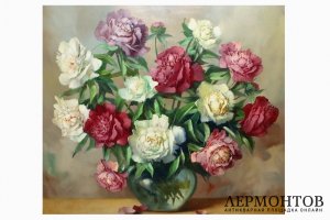Картина. Пионы. Хельмут Андреас Фольквайн. Холст, масло. Германия