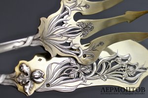 Сервировочный набор в стиле  ар нуво. Ravinet et Denfert. Серебро 950. Франция, 19в.