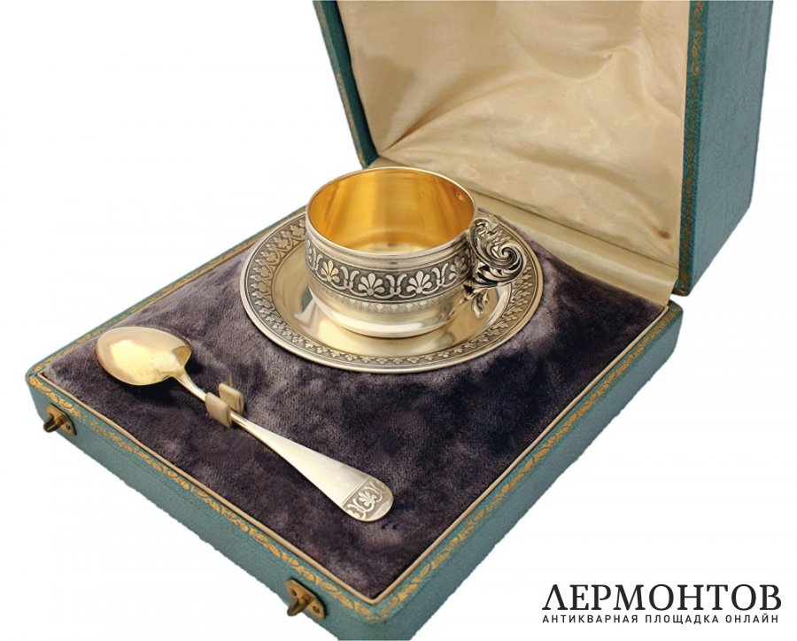 Кофейная пара в футляре. Серебро 950. Франция