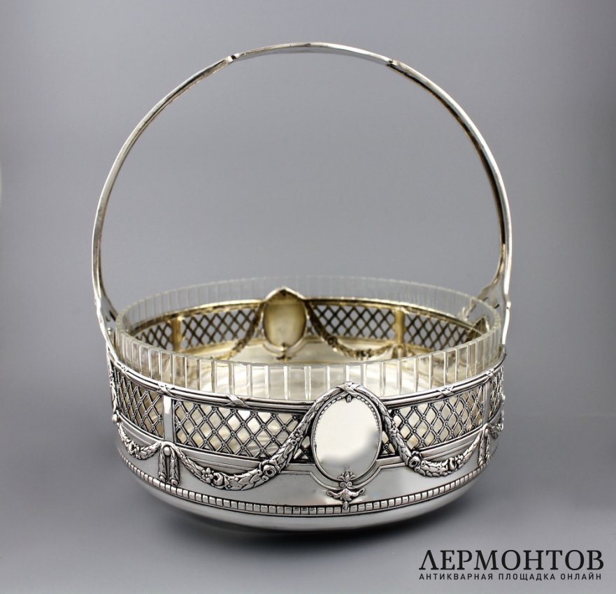 Ваза для фруктов. Серебро 800 пробы, стекло. Германия, 1900-е гг.
