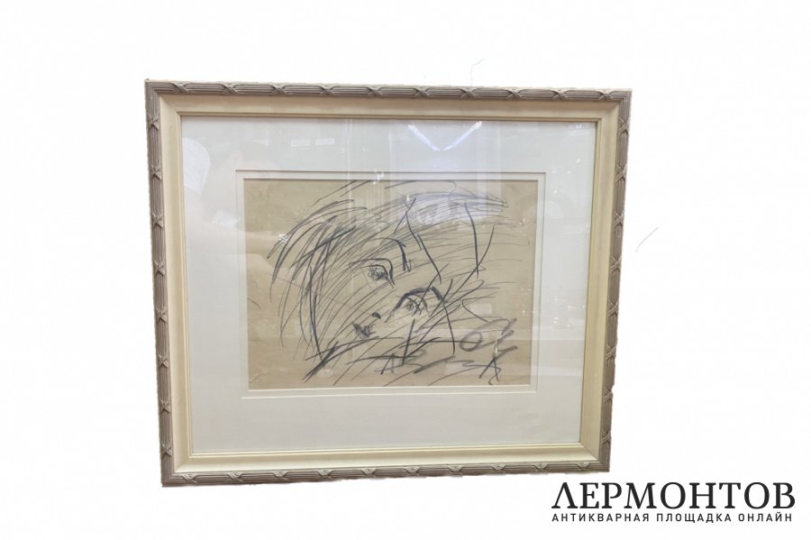 Рисунок Женский портрет. СССР, А. Зверев, 1964 г. Бумага, карандаш.