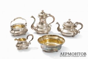 Чайно-кофейный сервиз Губкин. Серебро 84. Российская империя