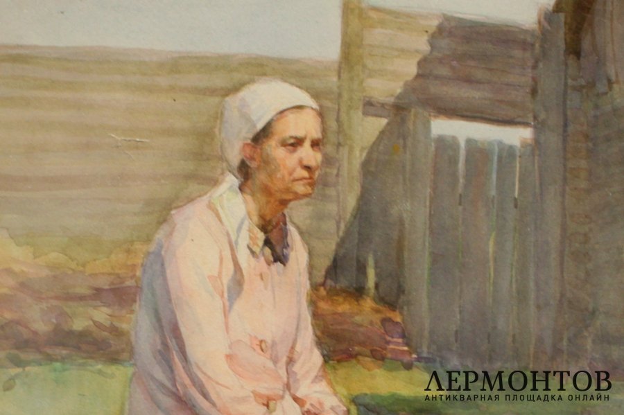 Картина В деревне. СССР, художник Мишуров Н.П. 1960-е гг.  