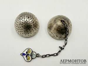 Ситечко для чая. Серебро 875 пробы, эмаль.
