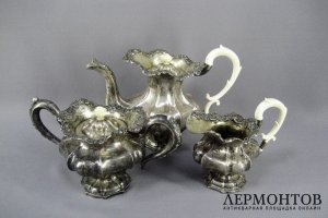 Чайный сервиз. Серебро 84 пробы, кость. Россия, 1842 год.