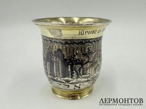 Стакан с чернением. Иудаика. Россия, 19 век. Серебро 84 пробы, чернь.