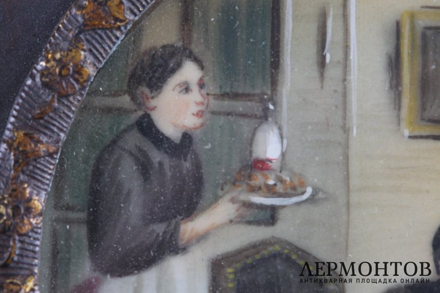 Миниатюра на слоновой кости Шаббатний обед.Европа, 19 век.