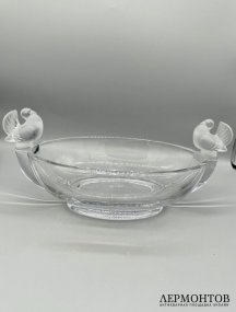 Овальная ваза для фруктов с птичками. Хрусталь, Cristal de Sèvres, Франция, 20 век