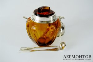Ваза для варенья. Серебро 800 пробы, стекло. Европа.