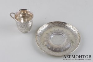 Кофейная пара с орнаментом. Серебро 800 пробы. Европа