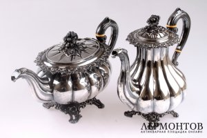 Чайно-кофейный сервиз Veyrat. Серебро 950. Франция