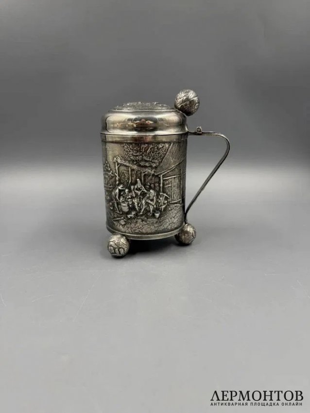 Пивная кружка с крышкой. Металл, серебрение, P. Jessen, Дания, 1960–1970 годы