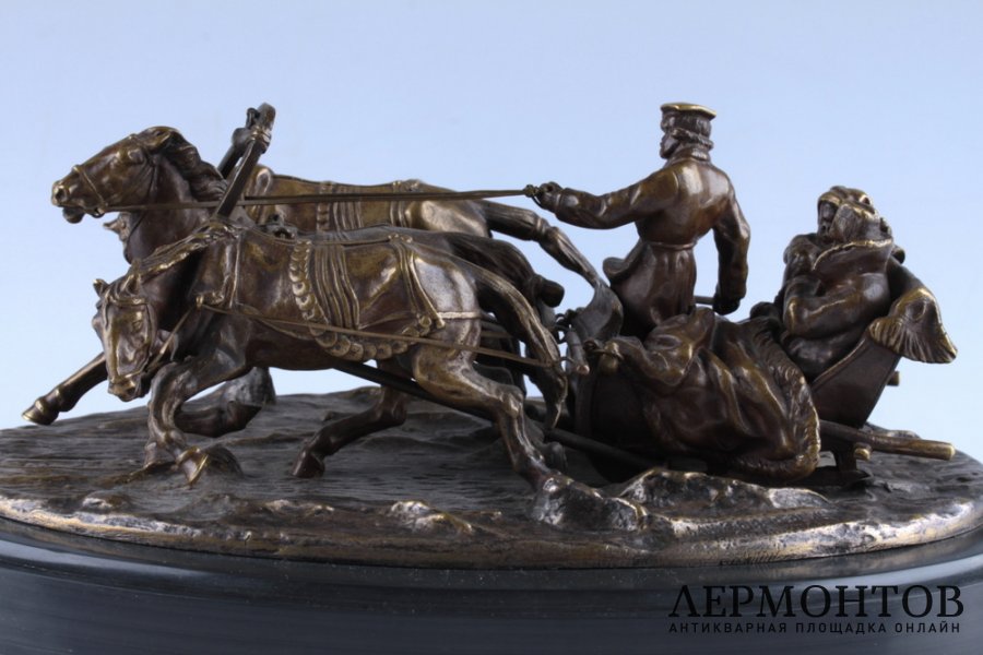 Скульптура Зимняя тройка. Россия,  Грачев, отливка - К.Ф.Верфель, 1880-е гг. Бронза.