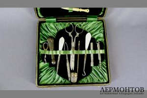 Набор для рукоделия. Серебро, сталь, перламутр, кость. Англия, рубеж XIХ-ХХ веков.