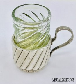 Миниатюрный подстаканник со стаканом. Серебро 84 пробы, золочение, Г. П. Грачёв, Россия, конец 19 века