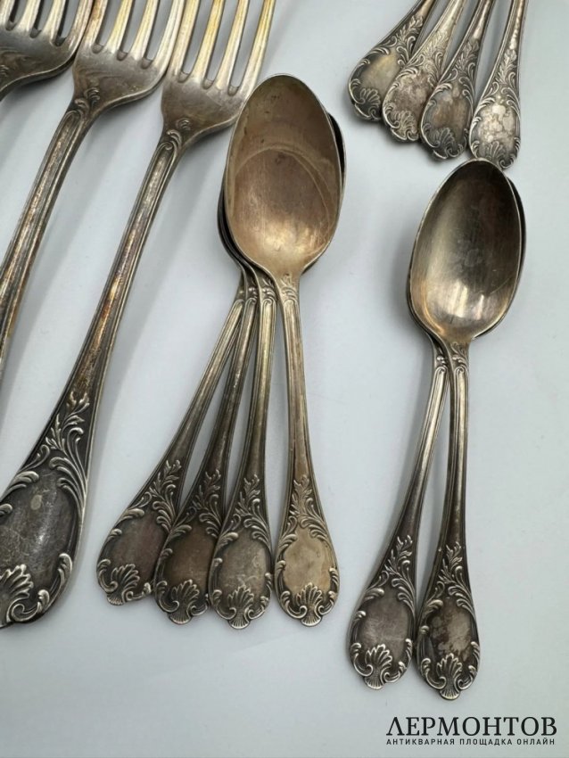Набор столовых приборов на 12 персон. Металл, серебрение, Christofle, 1935–1950-е