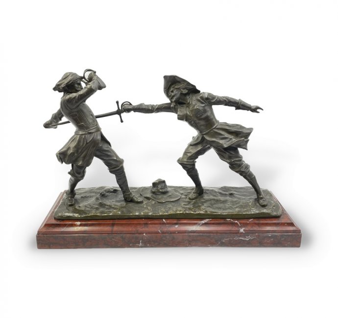 Скульптура Фехтовальщики. Франция, Париж, E. Drouot, конец 19 века. Бронза, мрамор.