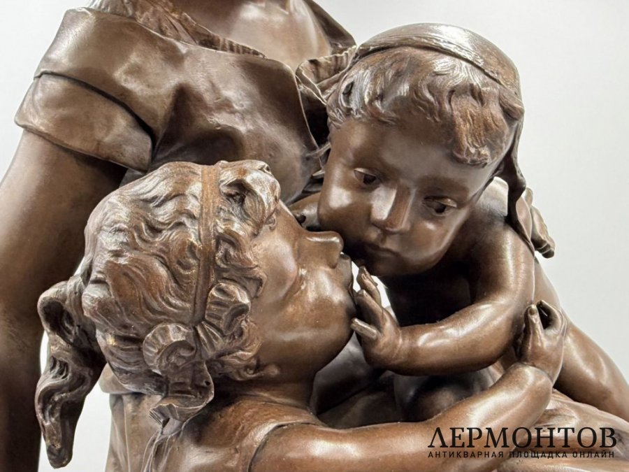 Скульптура Мать с детьми. Франция, Henri Ple, 19 век. Бронза, мрамор.