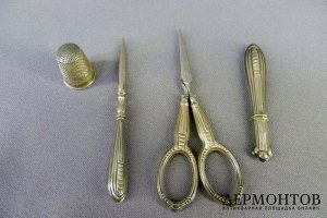 Подарочный набор для рукоделия. Серебро 950 пробы, сталь. Франция, XIX  век.