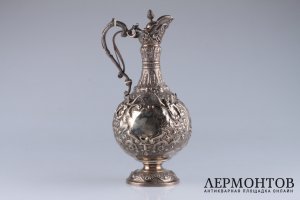 Графин в стиле неорококо с механизмом. Англия, Лондон, 1895 г., фирма J.H. Серебро 925, штамп, гравировка.
