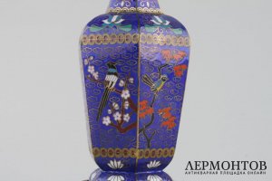 Ваза Цветы и птицы, на подставке. Клуазоне. Китай, 1950-70-е гг.