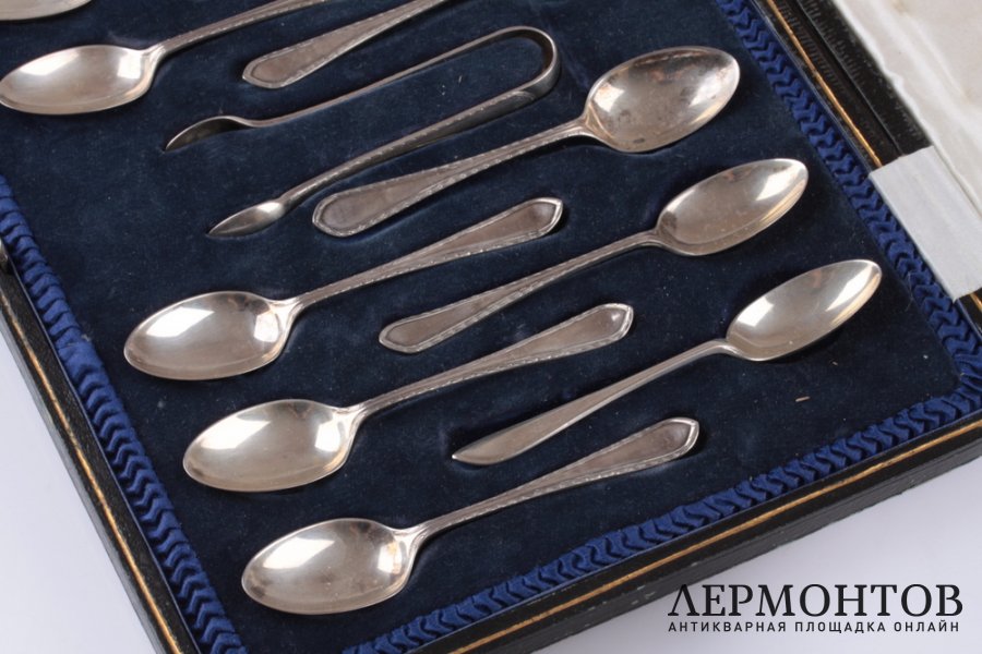 Набор кофейных ложек с щипцами. 1919 год. Серебро 925 пробы. Англия