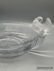 Овальная ваза для фруктов с птичками. Хрусталь, Cristal de Sèvres, Франция, 20 век