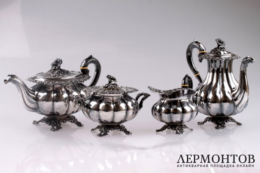Чайно-кофейный сервиз Veyrat. Серебро 950. Франция
