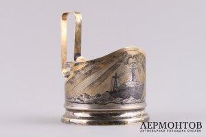 Подстаканник Ледокол Ленин. СССР, Московский ювелирный завод, 1950е гг. Серебро 875
