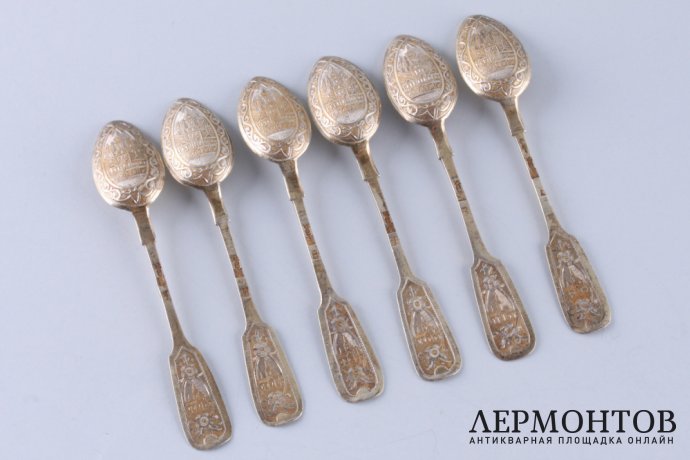 Набор чайных ложек. Иван Алексеев. Серебро 84 пробы. Россия, Москва, 1880 год.