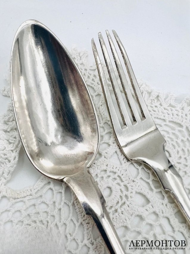 Ложка и вилка. Серебро 84 пробы, Fraget, Россия, 1877–1878 годы
