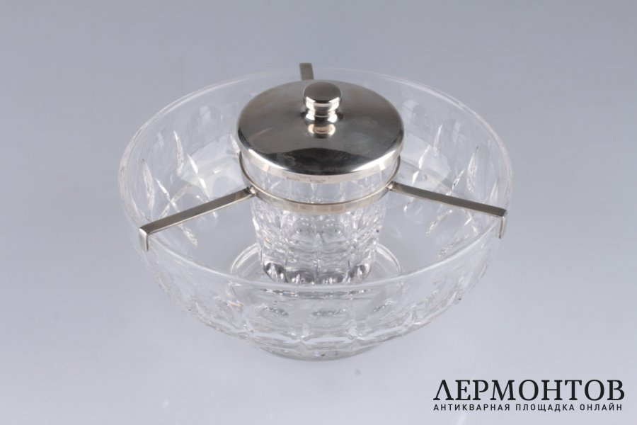 Икорница. Ювелирная фирма Cartier. Франция, Париж. Серебро 925. Хрусталь.