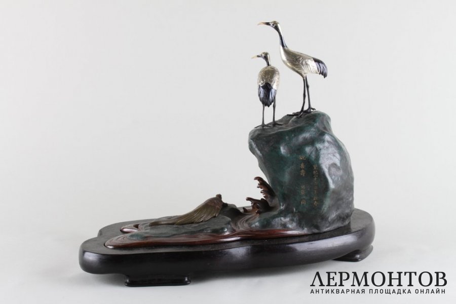 Окимоно Журавли и черепаха. Бронза. Япония, 1960-е гг.