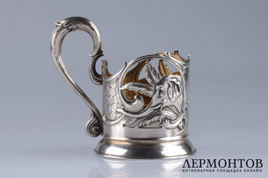 Подстаканник в стиле модерн. Слоны. СССР, 1953-1955-е гг. Серебро 875.