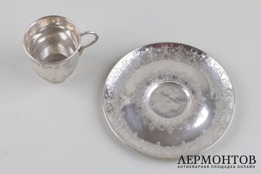 Кофейная пара с восточным орнаментом. Серебро 800 пробы. Европа