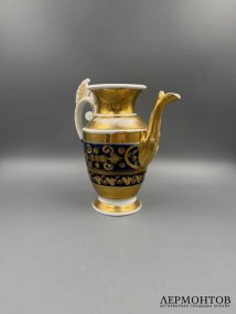 Чайник в стиле ампир. Фарфор, кобальт, золочение, завод Сафроновых, Россия, 1830–1840