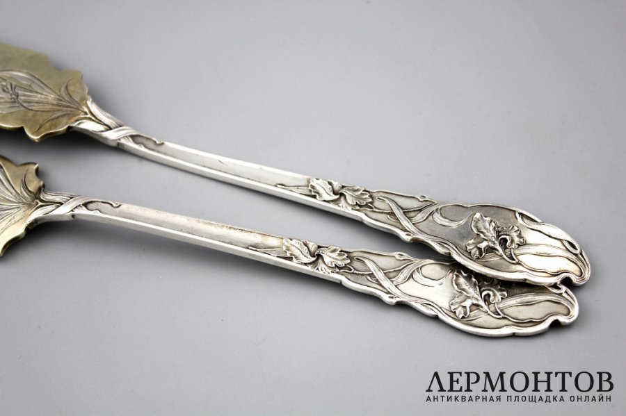 Сервировочный набор в стиле  ар нуво. Ravinet et Denfert. Серебро 950. Франция, 19в.