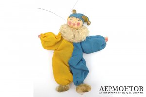 Елочная игрушка Клоун в желто-голубом. Россия, 1-я половина ХХ века.