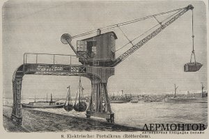 Гравюра Виды подъемных кранов. Германия, Лейпциг,  Brockhaus Kon.-Lex.