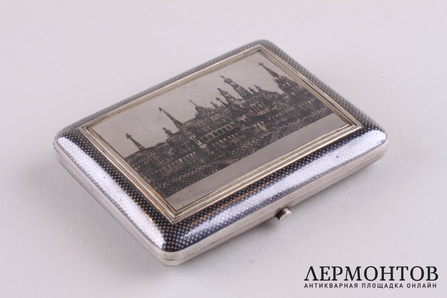 Портсигар с черневым рисунком. Серебро 84 пробы. Россия, 1888 год.