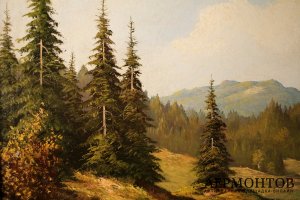 Картина. Альпийский пейзаж. Неизвестный художник. Холст, масло. Европа