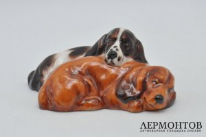 Статуэтка Спящие кокер-спаниели. Фарфор, роспись. Англия, Royal Doulton, 1970-80е гг.