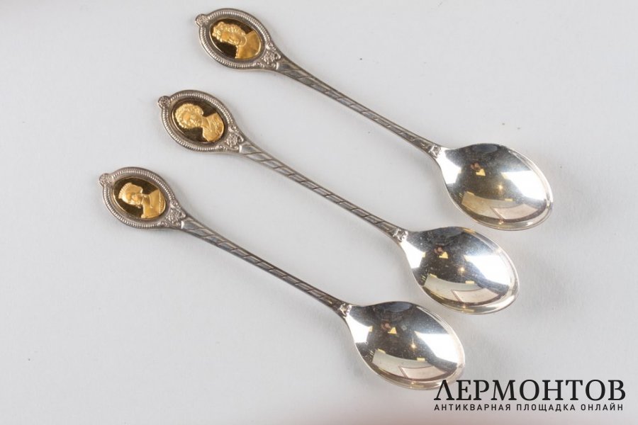 Ложки Английские королевы. Серебро 925 пробы, золото. Англия, XX в.