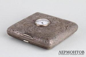 Портсигар Самородок с часами. Серебро 84 пробы. Российская империя, 1870-е гг.