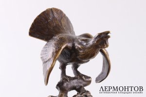 Скульптура Глухарь. Австрия, Вена, конец 19 в. Бронза, литье, патина. Мрамор.