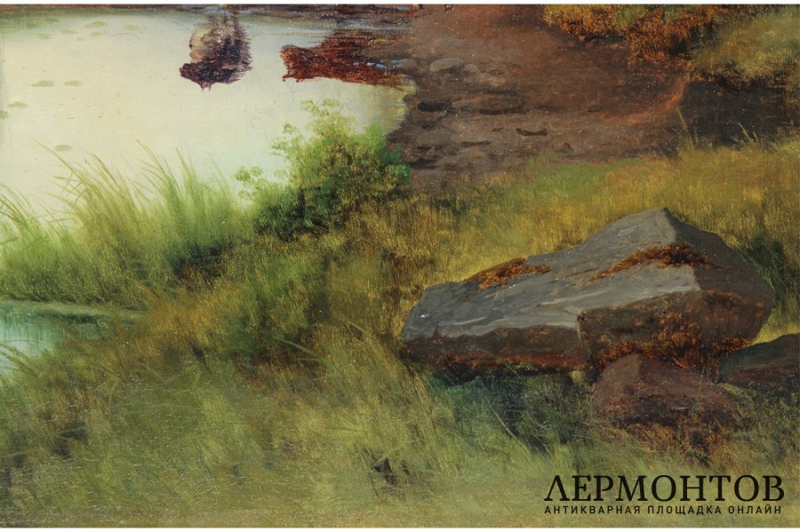 Картина. Эдуард Хайн. Пасторальный пейзаж. Кон. XIX в., х-м. Собрание А.А.Гречко